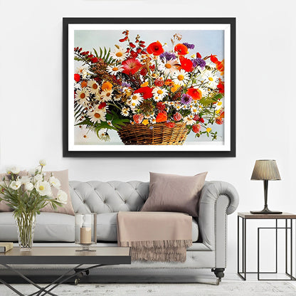 G?nsebl¨¹mchen und Mohnblumen im Bambuskorb Diamond Painting