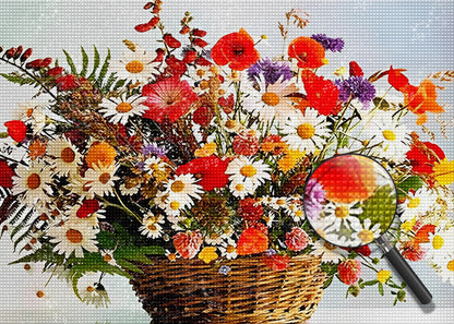 G?nsebl¨¹mchen und Mohnblumen im Bambuskorb Diamond Painting