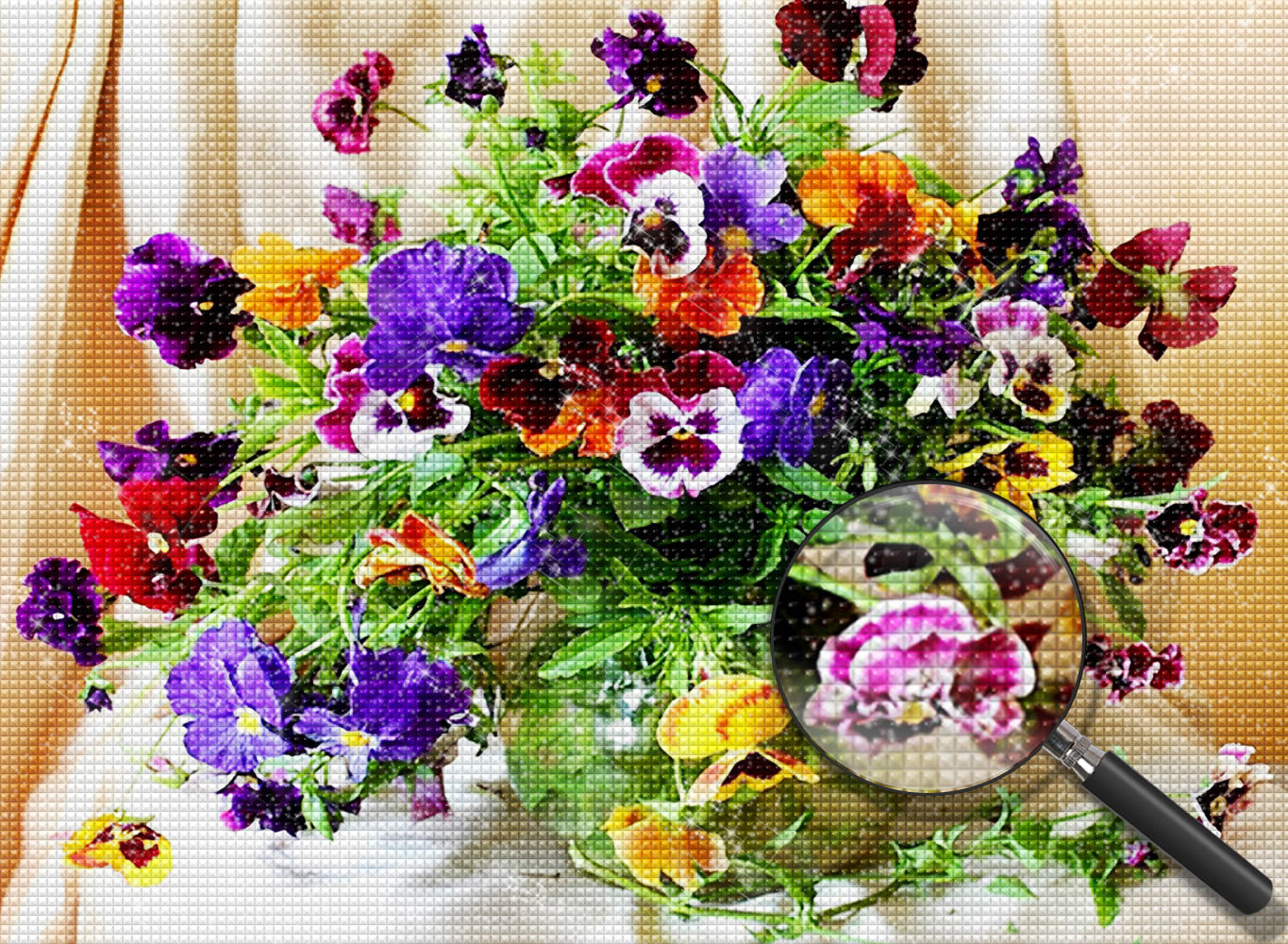 Peinture diamant fleurs colorées dans une bouteille en verre