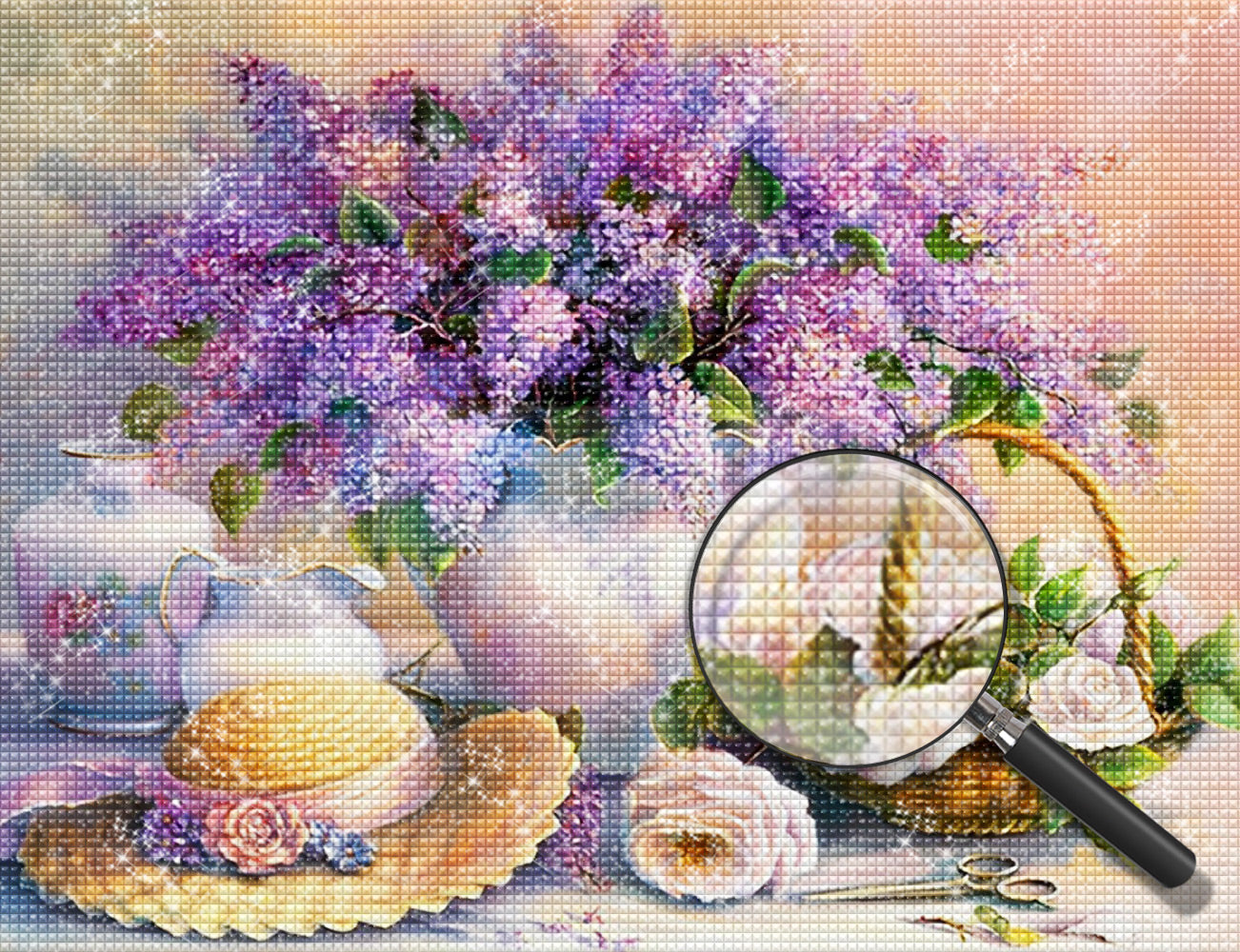 Peinture au diamant de chapeaux de paille violets et jaunes