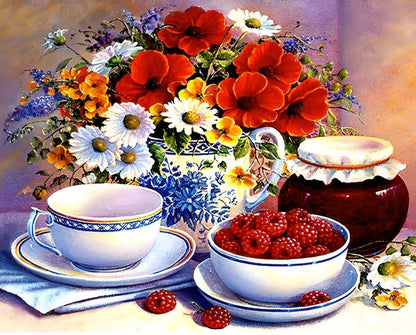 Porcelain, flowers and raspberries Diamond Painting