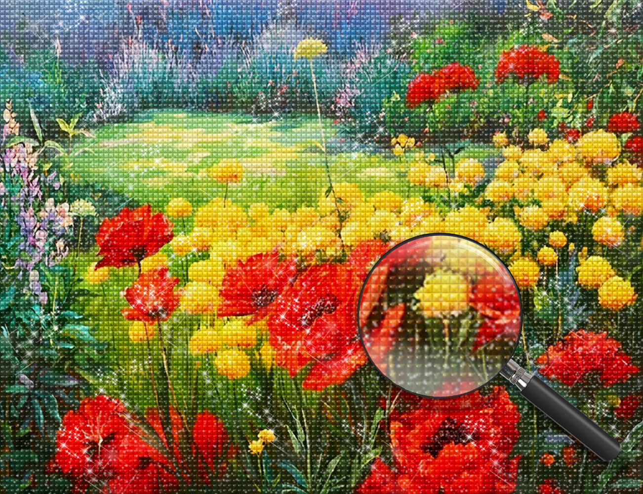 Red and yellow flowers in the garden diamond painting