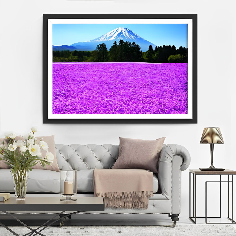 Fuji and purple flower field diamond painting