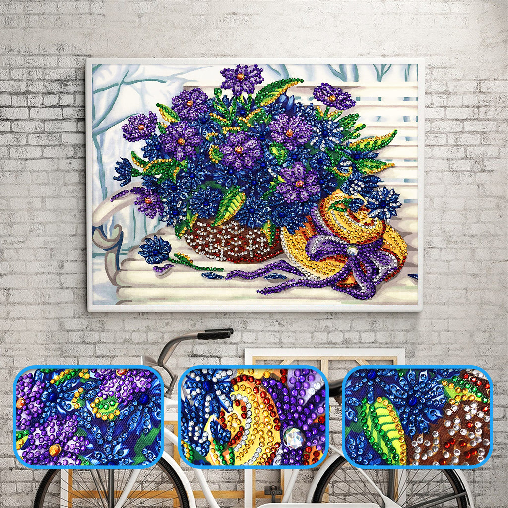 Blaue und lila Blumen, Speziell geformte Diamanten Diamond Painting