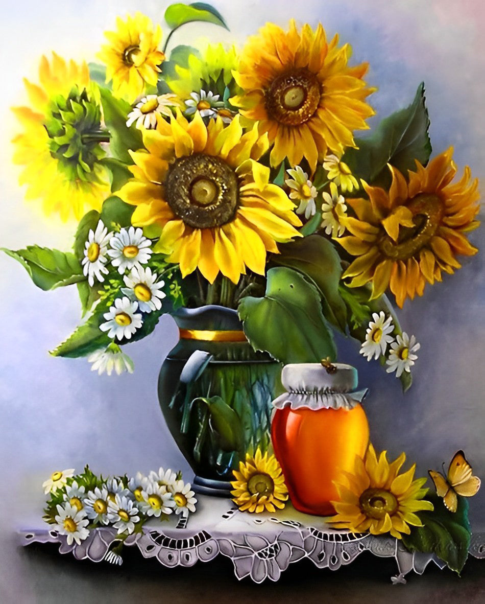 Sonnenblumen, Schmetterling und Honig Diamond Painting