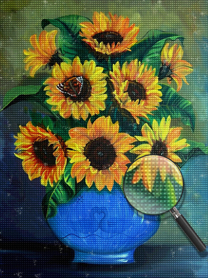 Sonnenblumen in der blauen Vase Diamond Painting