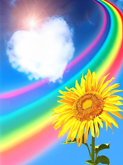 Regenbogen, Herz und Sonnenblume Diamond Painting