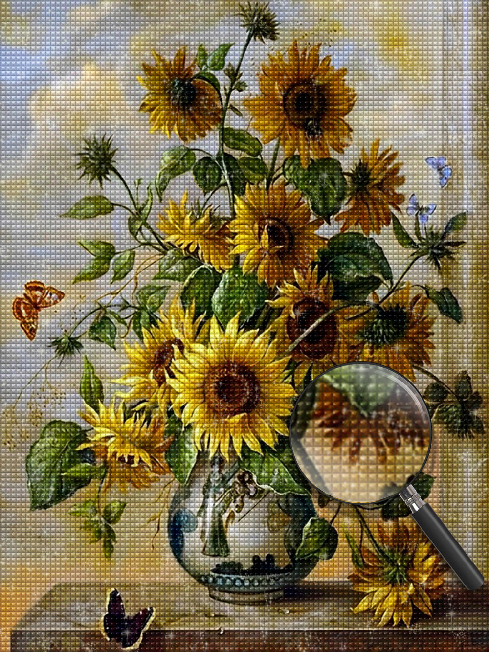 Sunflowers and butterfly on the table Diamond Painting