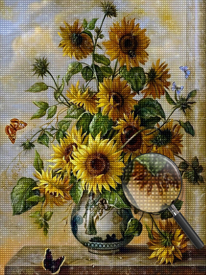 Sunflowers and butterfly on the table Diamond Painting