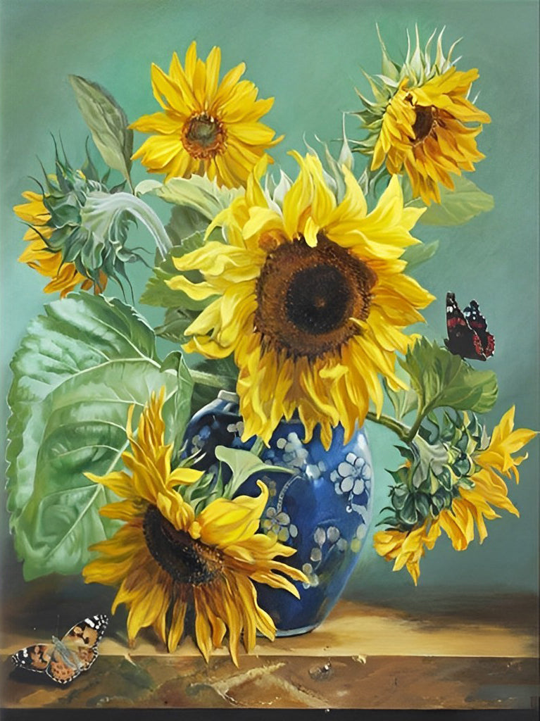 Sunflowers in the blue vase Diamond Painting