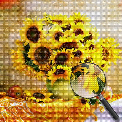 Sonnenblumen, Fr¨¹chte und Tischtuch Diamond Painting