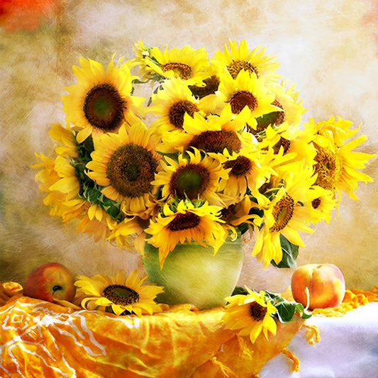 Sonnenblumen, Fr¨¹chte und Tischtuch Diamond Painting