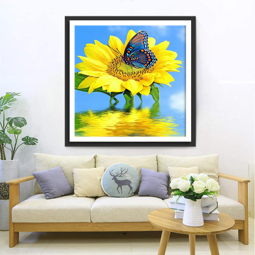 Sonnenblume Schmetterling Wasser Diamond Painting