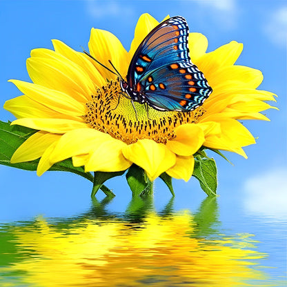 Sonnenblume Schmetterling Wasser Diamond Painting