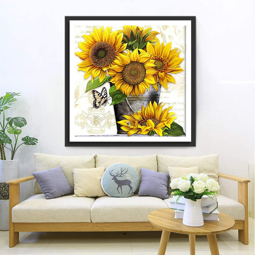 Sonnenblumen Schmetterling Eimer Diamond Painting