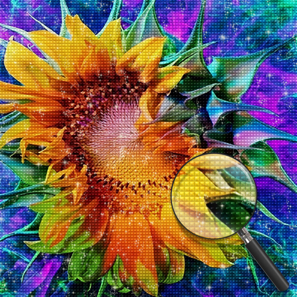 Sonnenblume in lila Fantasiewelt Diamond Painting