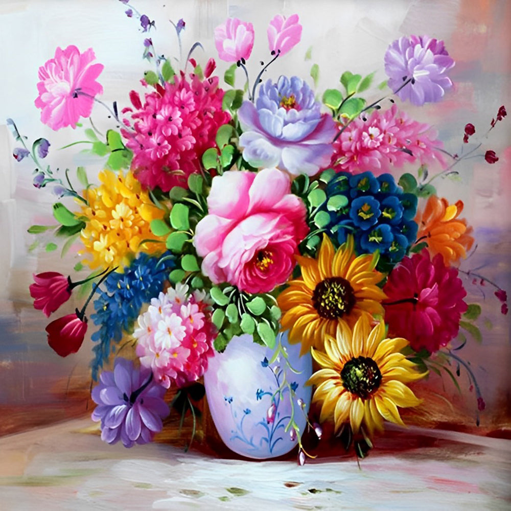 Bunte Blumen in der wei?en Flasche Diamond Painting