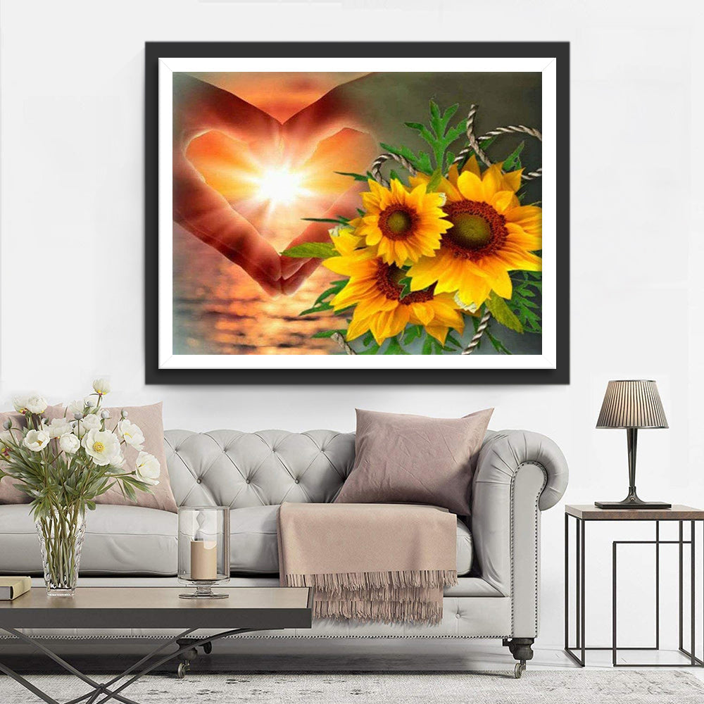 Sonnenblumen Herz Sonnenuntergang Diamond Painting