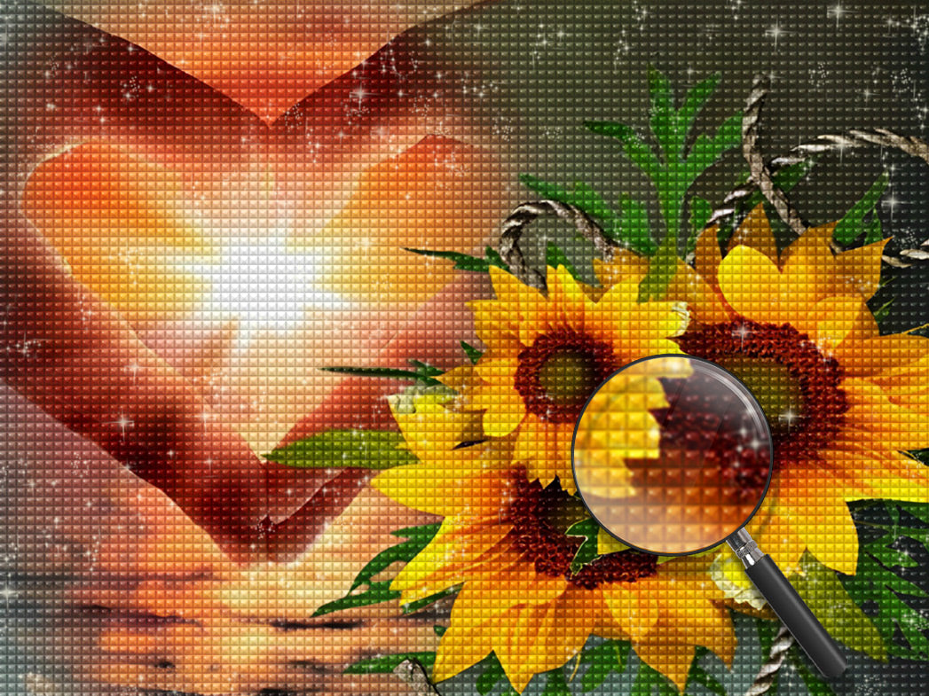 Sonnenblumen Herz Sonnenuntergang Diamond Painting