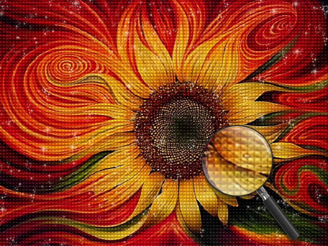 Peinture abstraite de diamant de tournesol rouge