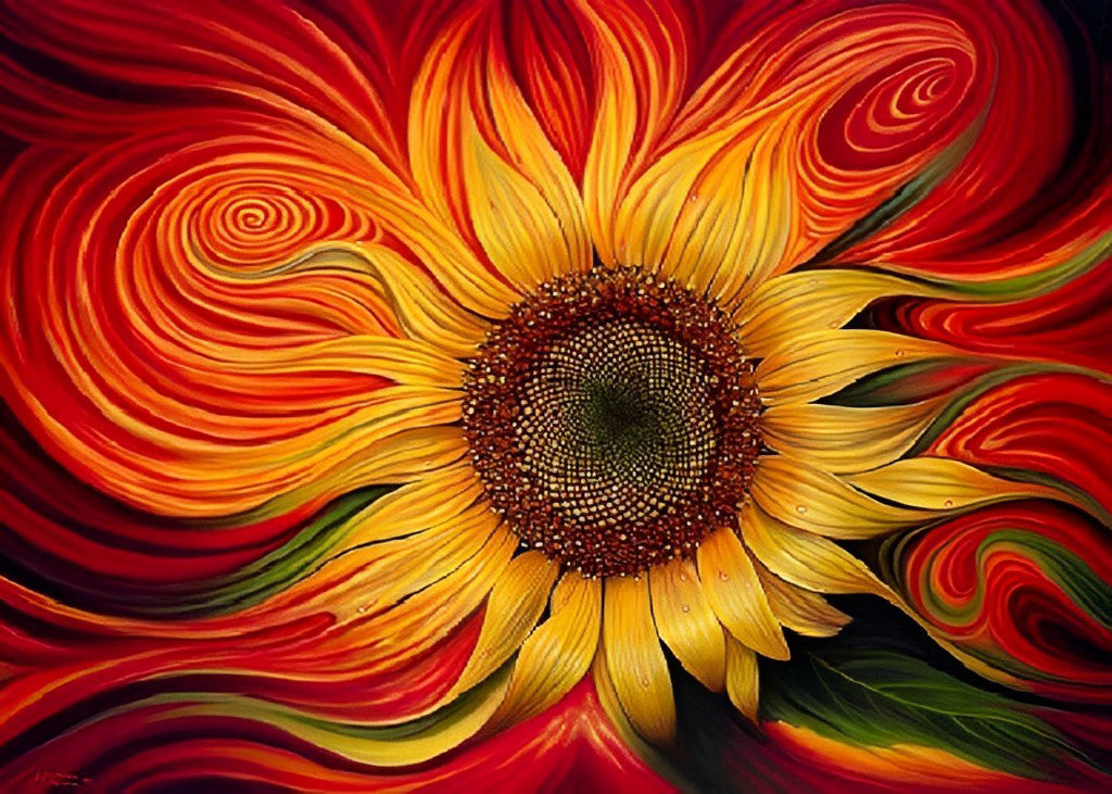 Peinture abstraite de diamant de tournesol rouge