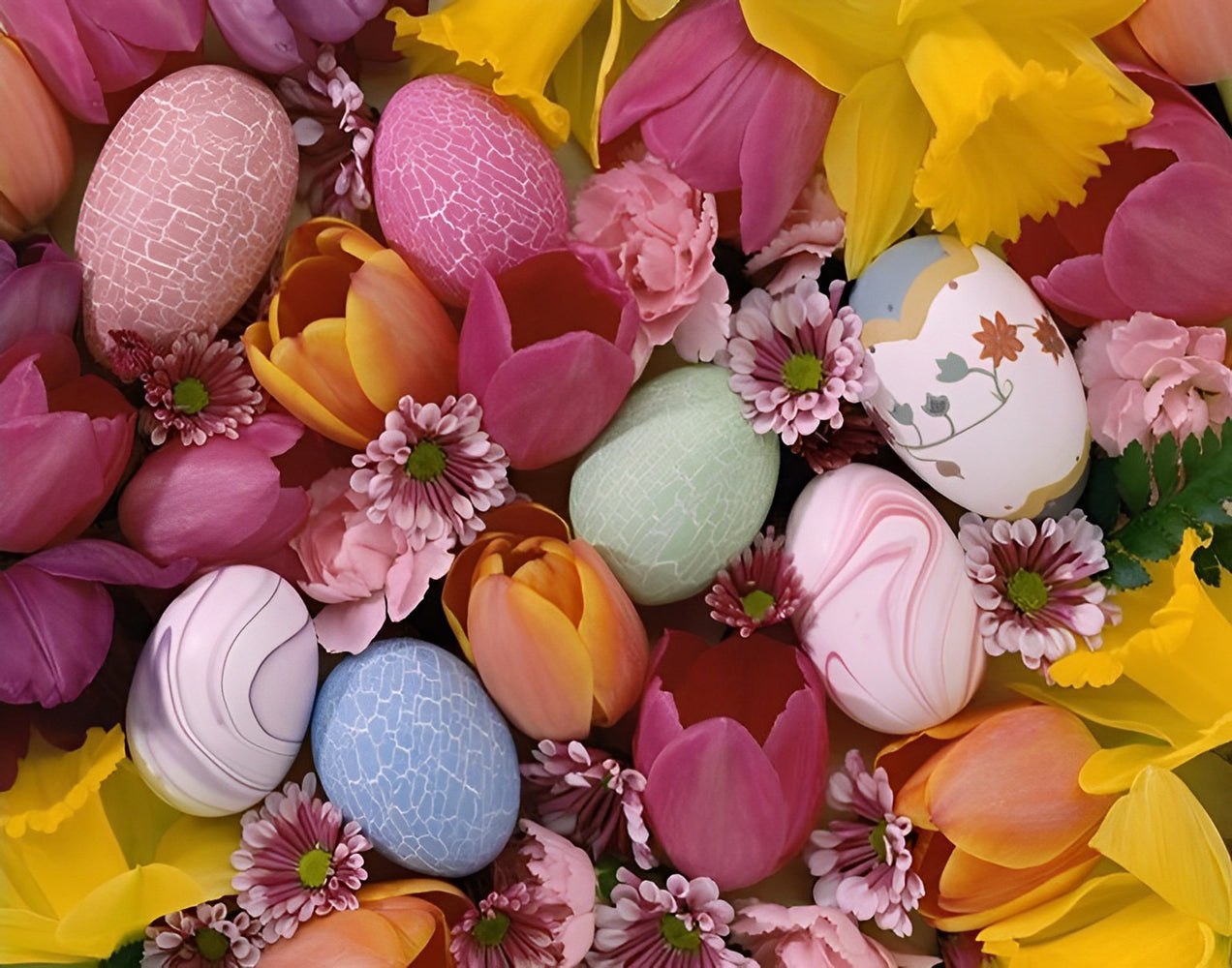 Easter Eggs and Tulips Diamond Painting