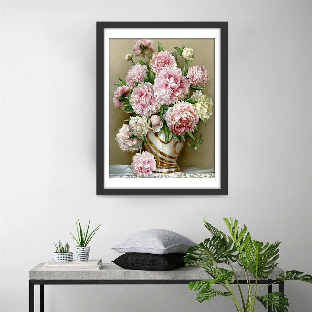 Pink and white peonies diamond painting