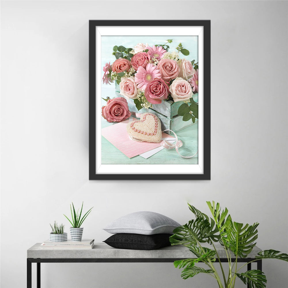 Pink roses and heart shaped handbag diamond painting