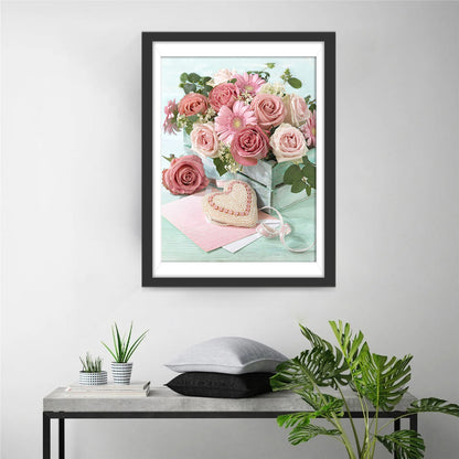 Pink roses and heart shaped handbag diamond painting