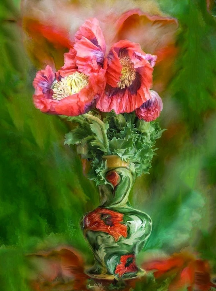 Pink flowers in the vase diamond painting