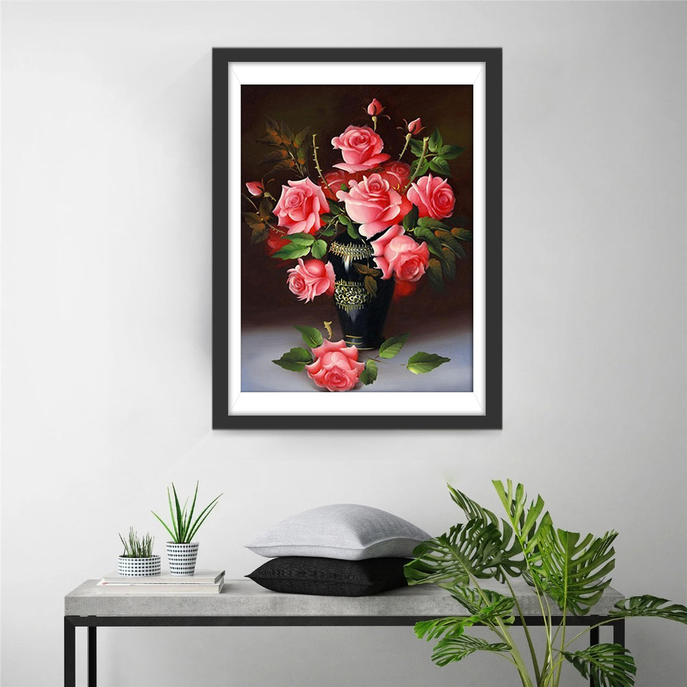 Roses roses dans la peinture au diamant sombre