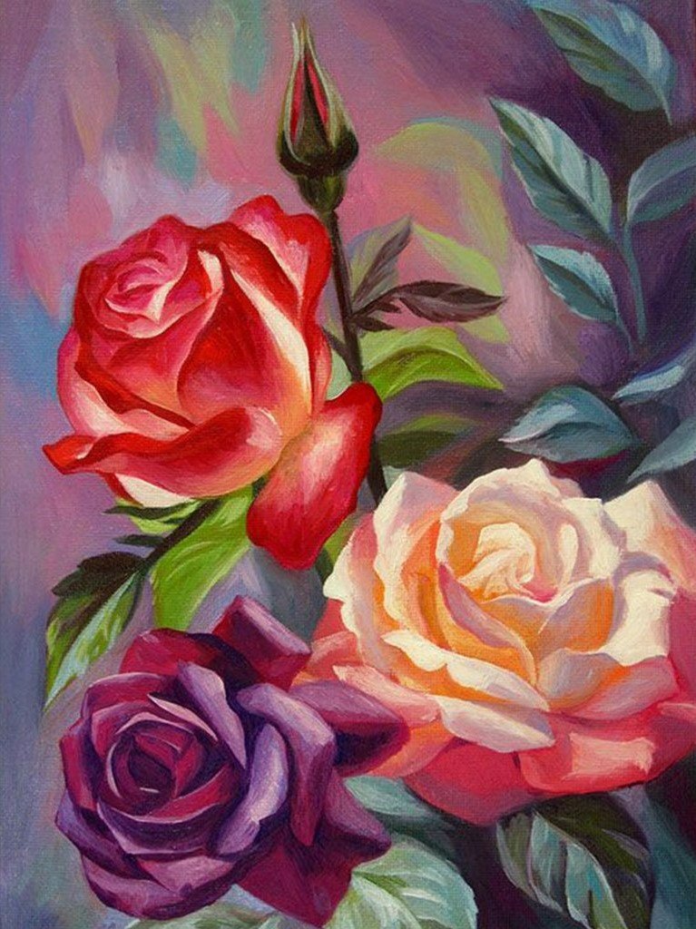 Roses en peinture diamant trois couleurs