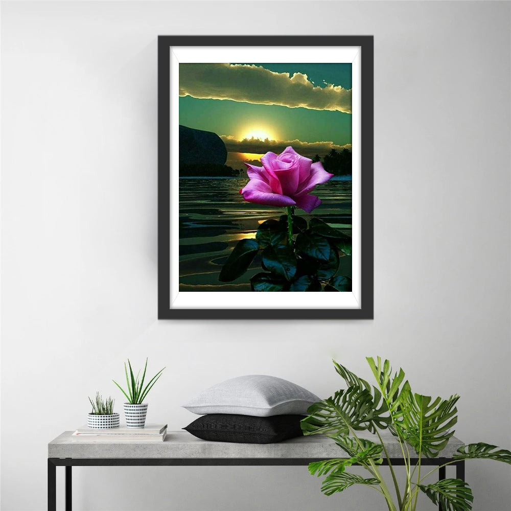 Pink Rose by the Sea Diamond Painting