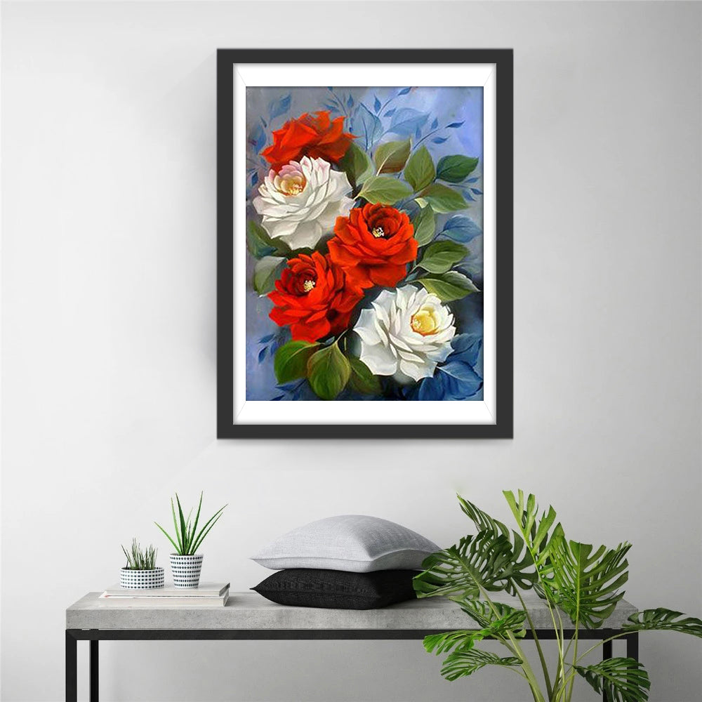 White and red peonies diamond painting