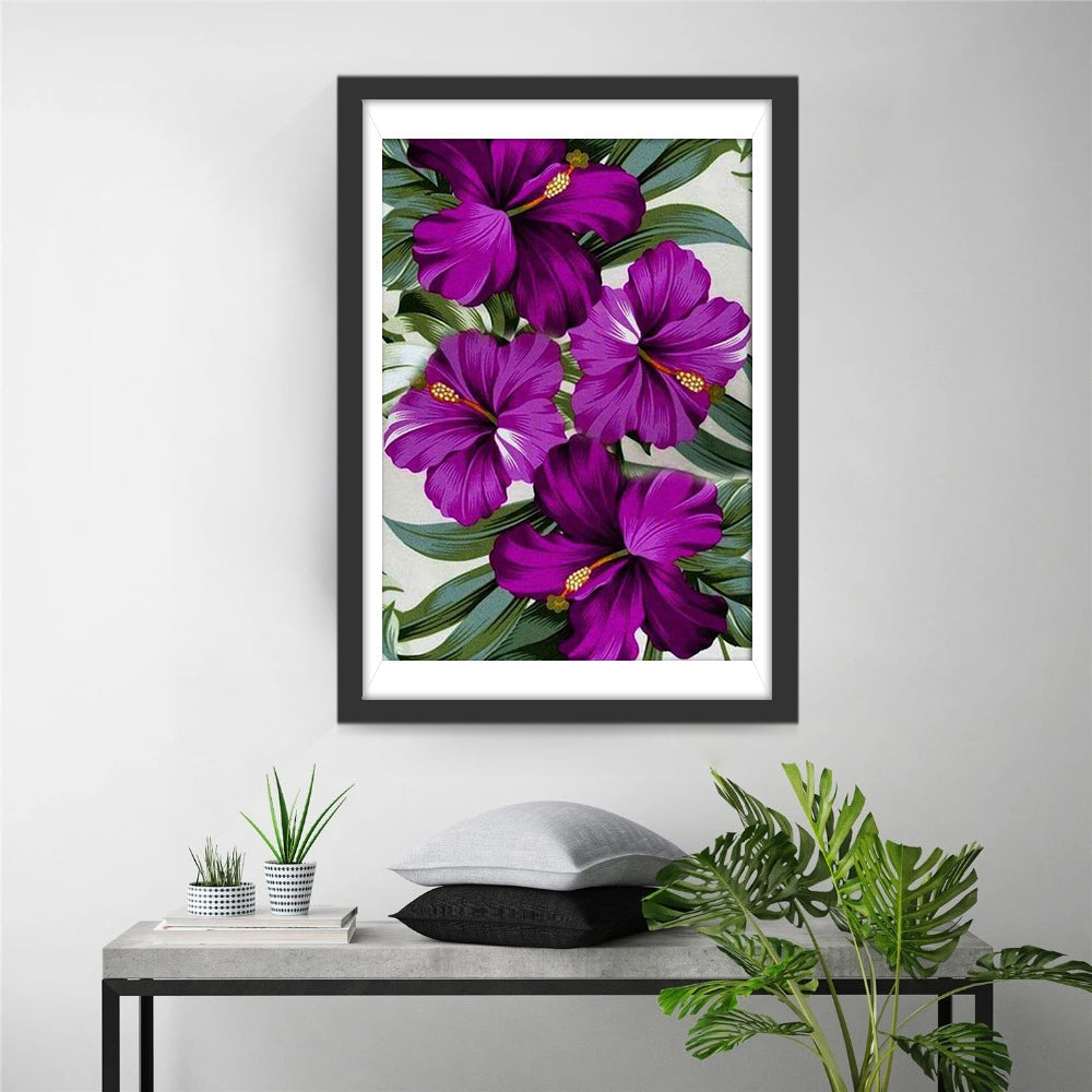 Purple Hibiscus Flowers Diamond Painting