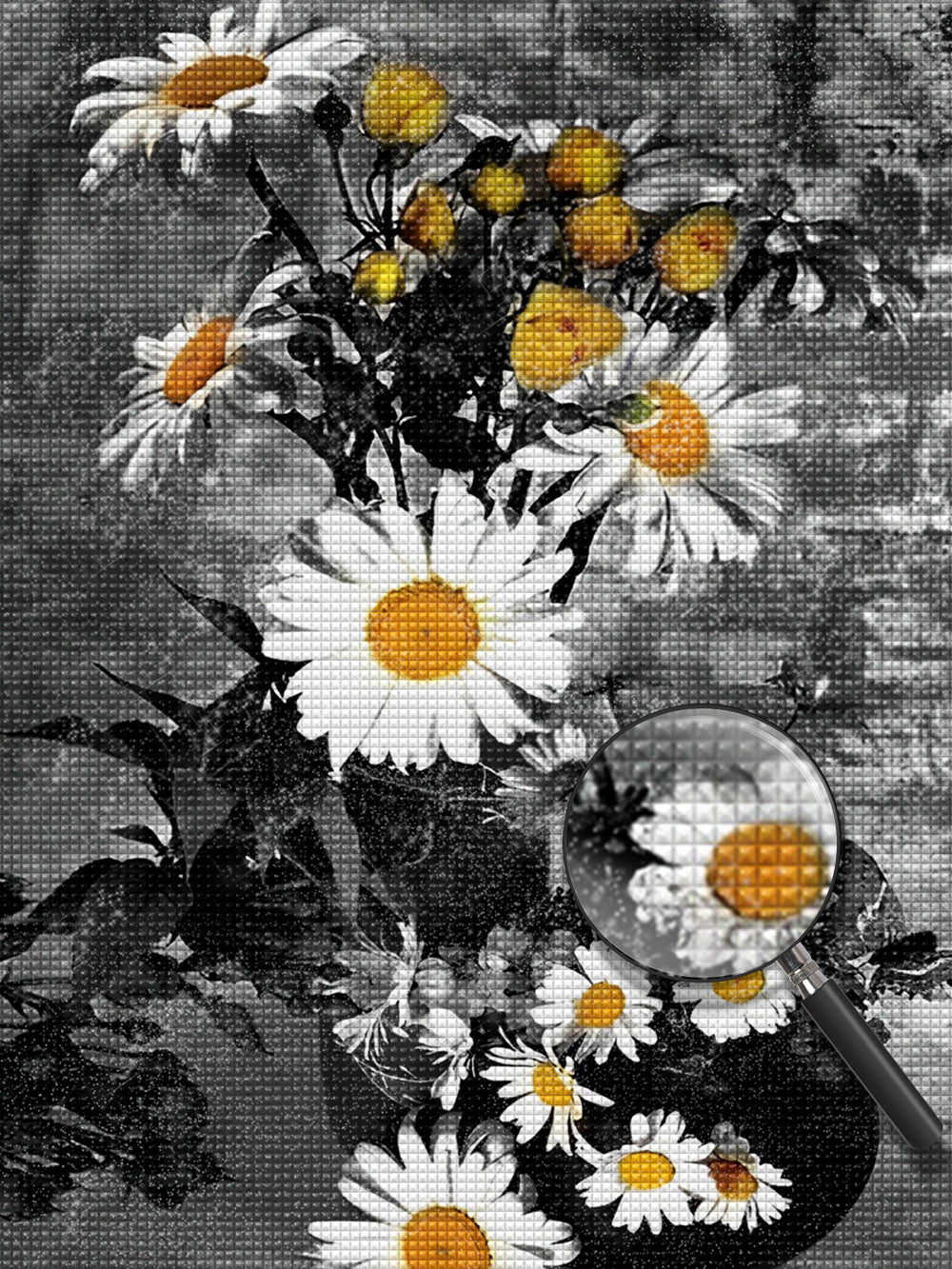 White daisies and yellow flowers diamond painting