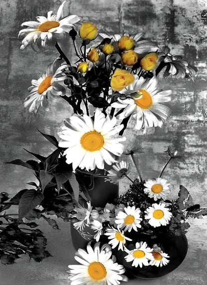 White daisies and yellow flowers diamond painting