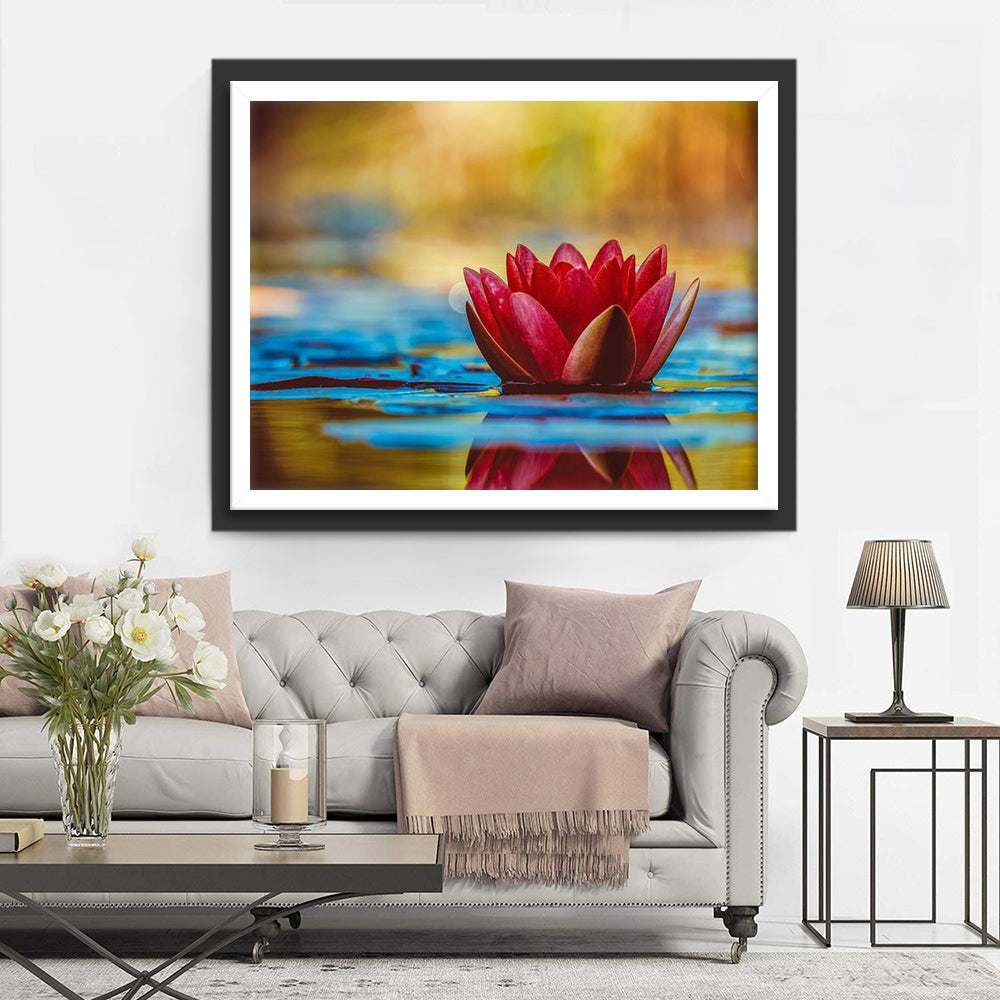 Lotus rouge sur la peinture de diamant d’eau