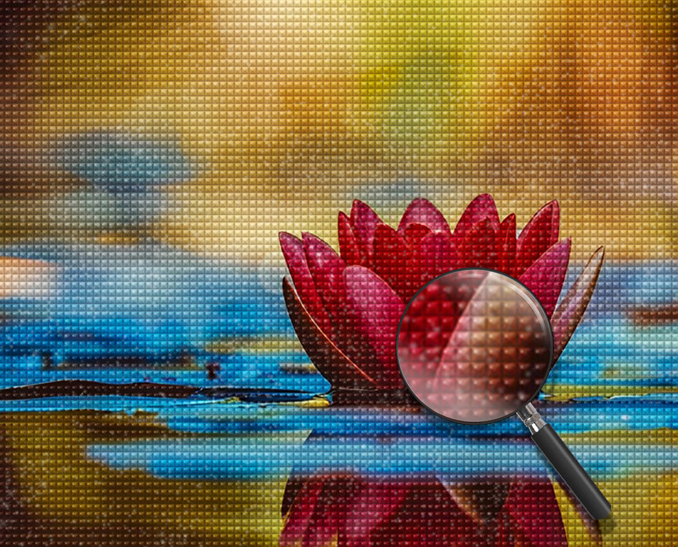 Roter Lotus auf dem Wasser Diamond Painting