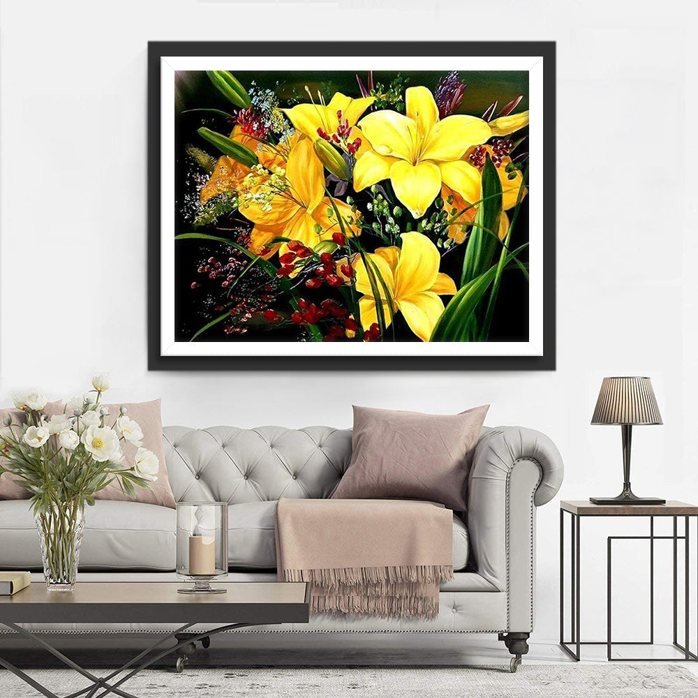 Yellow Lilies and Lily of the Valley Diamond Painting