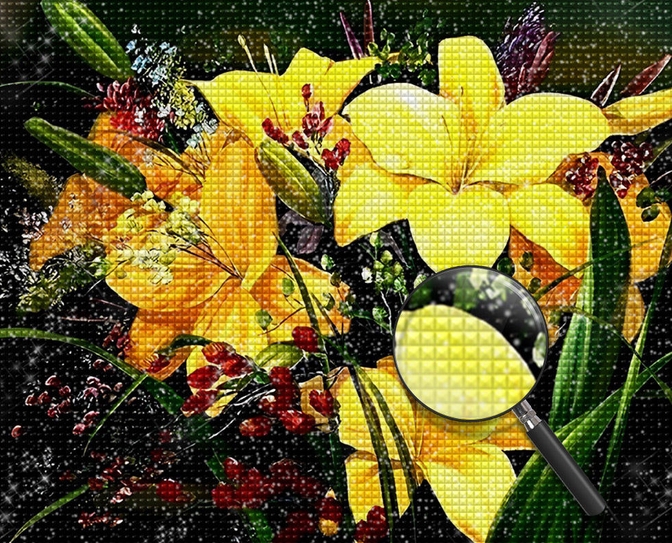 Yellow Lilies and Lily of the Valley Diamond Painting