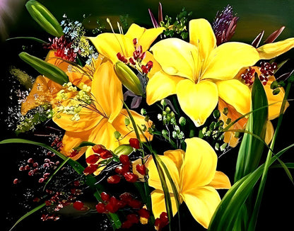 Yellow Lilies and Lily of the Valley Diamond Painting