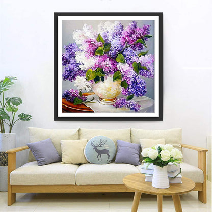 Purple flowers on the table diamond painting