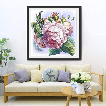 Peinture diamant pivoines et bourgeons roses