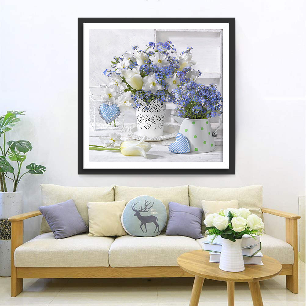 White Jasmine and Blue Forget-me-nots Diamond Painting