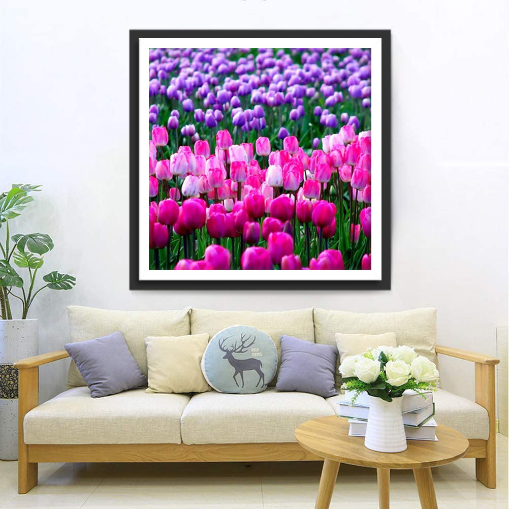 Peinture au diamant de tulipes roses et violettes