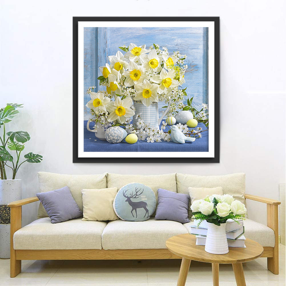 Peinture diamant jonquilles et œufs de Pâques