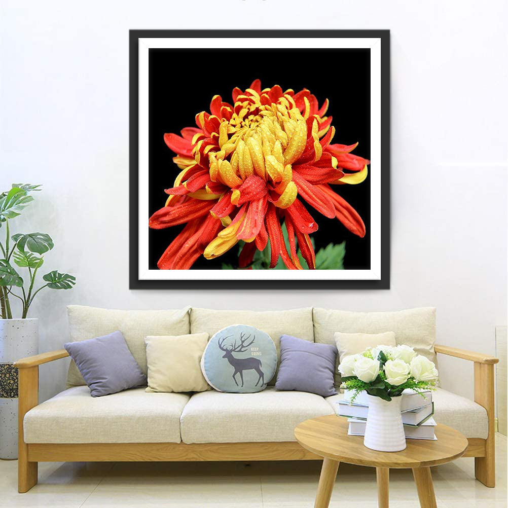 Golden-red flower diamond painting