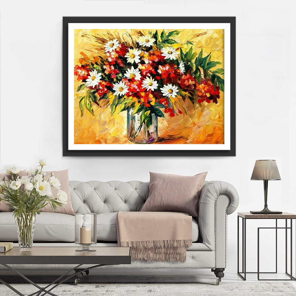 Bouquet of flowers and orange background Diamond Painting