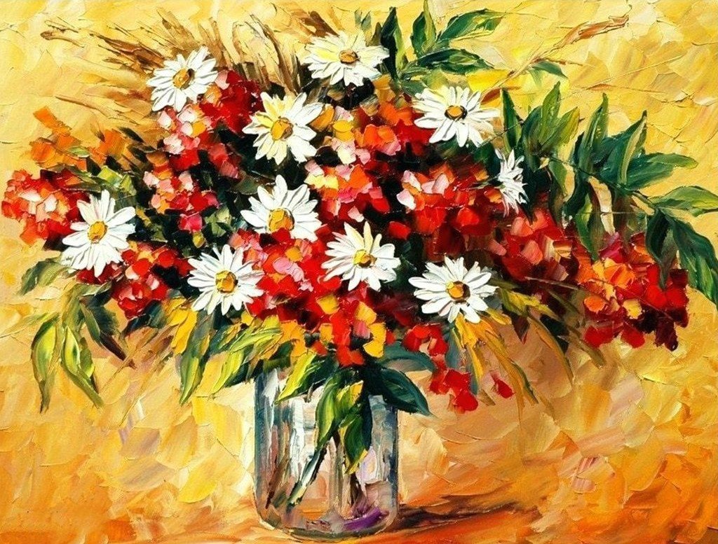 Bouquet of flowers and orange background Diamond Painting